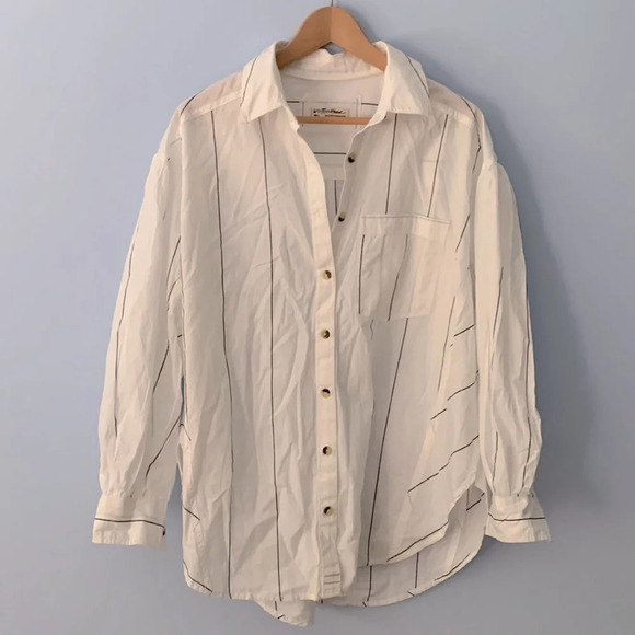 We the free happy hour striped button down oversized shirt womens size small - Picture 4 of 8